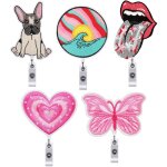 Porte badge enrouleur, 5 pi�ces porte - badges clip r�tractable feutre infirmi�re porte - badge porte ...