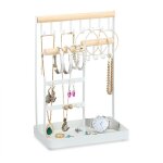Porte - bijoux, rangement pour colliers et boucles, prsentoir  bijoux en bois et mtal, blanc / naturel ...