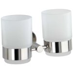 Porte brosse à dent mural, gobelet salle de bain double, verre - fixation acier inox, 17, 5x9, 5x9 cm, ... Porte brosse à dent mural, gobelet salle de bain double, verre - fixation acier inox, 17, 5x9, 5x9 cm, ...