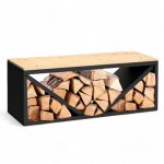 Dandibo porte - bches d?intrieur avec banc en mtal noir 96602 rangement  bois porte - bches de chauffage ...
