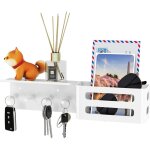 Porte - cl�s mural blanc avec 4 crochets, �tag�re murale d�corative en m�tal pour cl�s, organiseur de ...