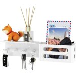 Porte - cl�s mural blanc avec 4 crochets, �tag�re murale d�corative en m�tal pour cl�s, organiseur de ...
