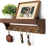 Porte - cl�s mural pour ferme - organisateur de courrier d�coratif en bois avec 5 crochets rustiques ...