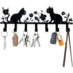 Porte clef mural, porte cl� mural chat, accroche clef mural noir, porte cle mural avec 7 crochets, support ...