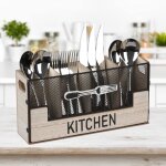 Porte - couverts en bois 4 compartiments, rangement � couverts pour table, rangement d�coratif pour couverts, ...