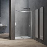 Grand verre - porte de douche 120x195 style industriel système coulissant à roulette en verre trempé ... Grand verre - porte de douche 120x195 style industriel système coulissant à roulette en verre trempé ...
