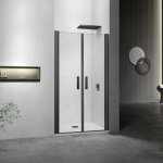 Grand verre - porte de douche battante  largeur rglable cm verre 6mm et profils noirs 90x197