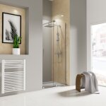 Porte de douche coulissante 140 x 200 cm, verre 8 mm transparent anticalcaire, profil chrom version ...