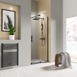 Porte de douche coulissante 140 x 200 cm, verre 8 mm transparent anticalcaire, profil noir version droite, ...