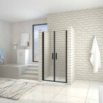 Porte de douche double battante 100x200cm verre anticalcaire en 8mm, profil� en alu noir