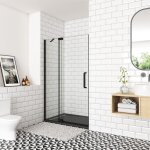 Porte de douche pivotante 120x195cm, avec une barre fix�e d'angle, oc�an porte de douche noire en verre ...