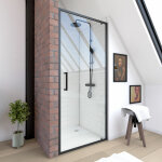 Aurlane - porte de douche pivotante - 80x200 cm - profil�s noir mat - verre tremp� 6 mm - crush pivotante ...