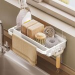 Porte - �ponge avec 4 crochets pour organiseur d'�vier � suspendre sans per�age, �tag�re murale de rangement ...