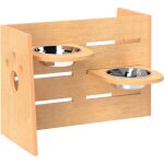 Porte - gamelles modulable rglable cuelles incluses idal pour 2 chiens aspect bois acier inox
