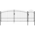 Porte de jardin?portail de jardin?portillon avec pointe de lance grise 125x400 cm en acier cfw21005