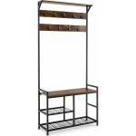 Costway - porte manteaux 3 en 1, meuble d'entre industriel avec banc  chaussures, 9 crochets amovibles, ...