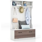 Costway - porte manteaux 4 en 1, meuble d'entre avec banc  chaussures  porte, 5 crochets, 4 compartiments, ...