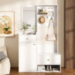 Porte - manteau , armoire  chaussures, armoire d'entre, vestiaire - blanc avec miroir - 101x38x180cm ...