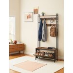 Porte - manteau avec assise, 9 crochets, �tag�re, pour l'entr�e, la chambre � coucher, marron et noir ...