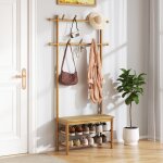 Porte - manteau en bambou arbre de hall en rotin pe avec banc et rangement � chaussures banc d'entr�e ...