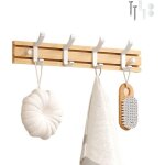Porte manteau bambou mural, pat�res 4 crochets pour suspendre v�tements, peignoirs, serviettes, manteaux ...