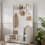 Modfu - porte - manteau d'entr�e 120 x 40 x 200 cm avec 3 portes et 3 pat�res, avec banc et rangements ...