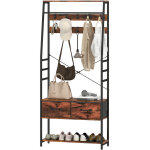 Porte manteau meuble d'entr�e 6 en 1 portemanteau tringle � v�tements �tag�re 2 tiroirs 10 crochet 80 ...