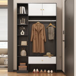 Porte - manteau, meuble d?entr�e, vestiaire 105x185x40 cm noir / blanc, armoire rangement, penderie 2 ...