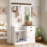 Porte - manteau avec miroir et meuble à chaussures, penderie 3 crochets, 2 tiroirs, porte - parapluie, ... Porte - manteau avec miroir et meuble à chaussures, penderie 3 crochets, 2 tiroirs, porte - parapluie, ...