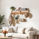 Porte manteau mural bois, lot de 2 patere murale de crochets r�tractables pour salle de bain, entr�e, ...