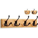 Porte manteau mural bois - 4 crochets triples en noir - 42 cm - patere murale pour une entr�e, chambre, ...