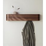 Porte - manteaux mural design moderne, crochets cach�s en bois solide noyer, 5 crochets(52. 5 x 10 x7. ...