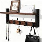 Porte - manteau mural avec �tag�re et 5 crochets, pat�re murale 43. 5 cm range cl�s et courrier, meuble ...