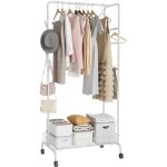 Porte manteau portant � v�tements penderie cintre tiges avec �tag�re de rangement chaussures blanc 60x35x155 ...