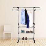 Porte - manteau � roulettes r�glable portant � v�tements double barre tringle extensible avec 3 �tag�res ...