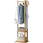 Porte manteau sur pieds bambou, portant  vtements polyvalent avec 3 patres et tringles vestiaire d'entre ...