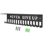 Porte - m�dailles never give up avec �tag�re troph�es et m�dailles pour enfants et adultes pr�sentoir ...