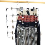 Porte - pantalons � 6 niveaux avec pinces - m�tal chrom� solide et durable - gain de place - cintres ...