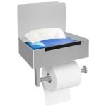 Porte - papier toilette avec bo�te � lingettes humides, sans per�age, en acier inoxydable, auto - adh�sif, ...