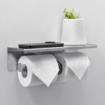 Porte - papier toilette bross en inox avec tagre de rangement, support papier rouleau mural pour 2 ...