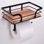 Porte - papier toilette avec �tag�re, bo�te � lingettes humides - support en bois - porte - rouleau de ...