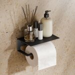 Porte - papier toilette avec Étagère, dérouleur wc noir mat, inox 304, fixation sans perçage ou avec ... Porte - papier toilette avec Étagère, dérouleur wc noir mat, inox 304, fixation sans perçage ou avec ...