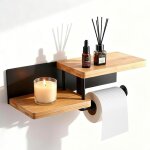 Porte papier toilette avec �tag�re pratique, support papier toilette mural en m�tal et bambou durable, ...