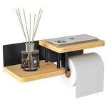 Porte papier toilette mural en bois de bambou [sans percage] derouleur papier toilette de haute qualit� ...