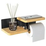 Porte papier toilette mural en bois de bambou [sans percage] derouleur papier toilette de haute qualit� ...