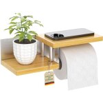 Porte papier toilette mural en bois de bambou [sans percage] derouleur papier toilette de haute qualit� ...