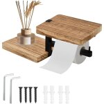 Porte papier toilette mural en bois de bambou, support papier toilette avec plateau, derouleur papiers ...
