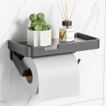 Porte papier toilette mural avec tablette, support papier toilette � fixation adh�sive ou � visser - ...