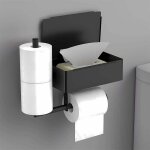 Porte papier toilette noir mural support papier toilette sans perage en inox avec 2 porte rouleau et ...