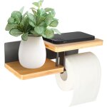 Porte papier toilette sans percage, derouleur papier murale en bois, porte - papier toilette � coller ...